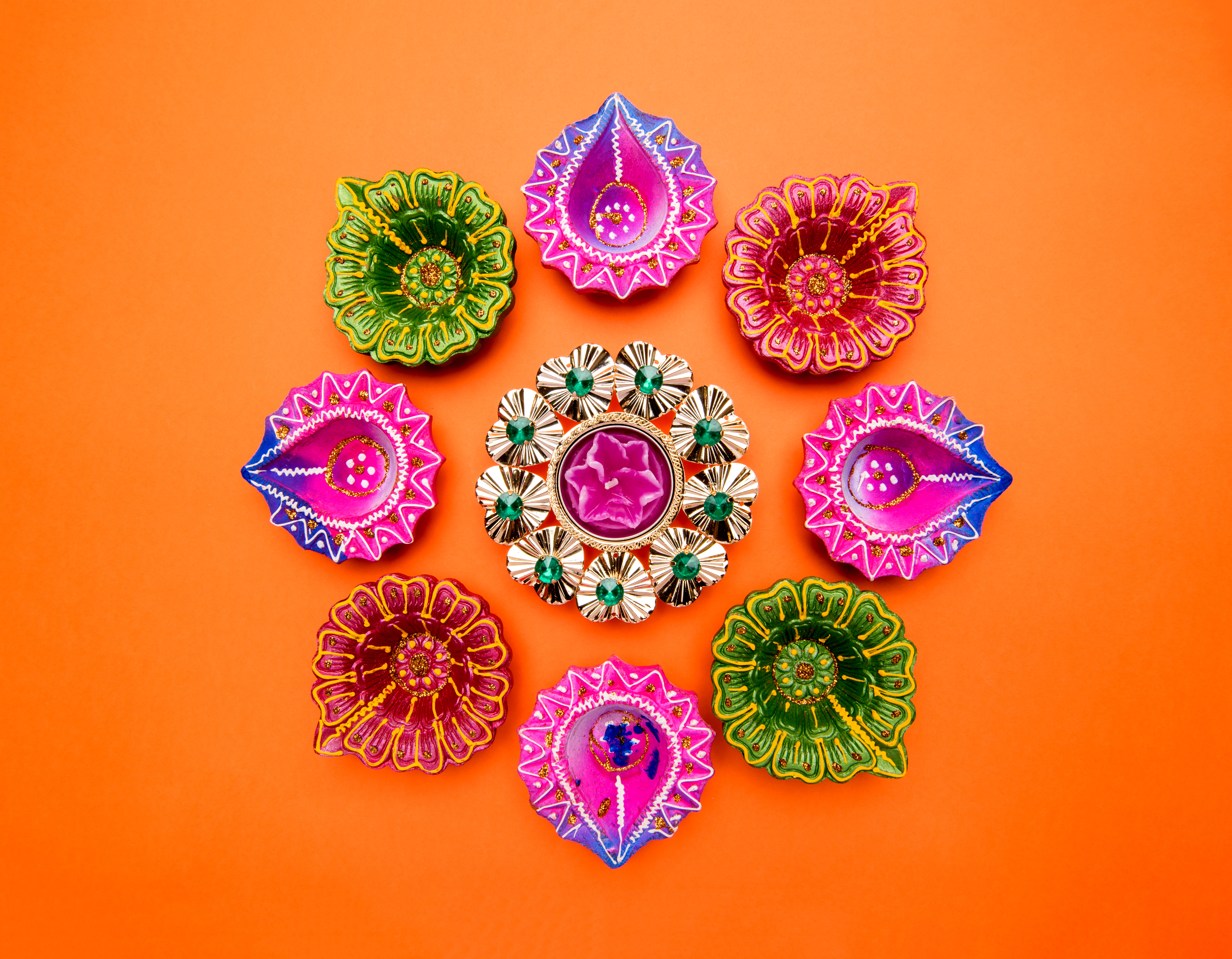 Circle of diyas for Diwali celebrations