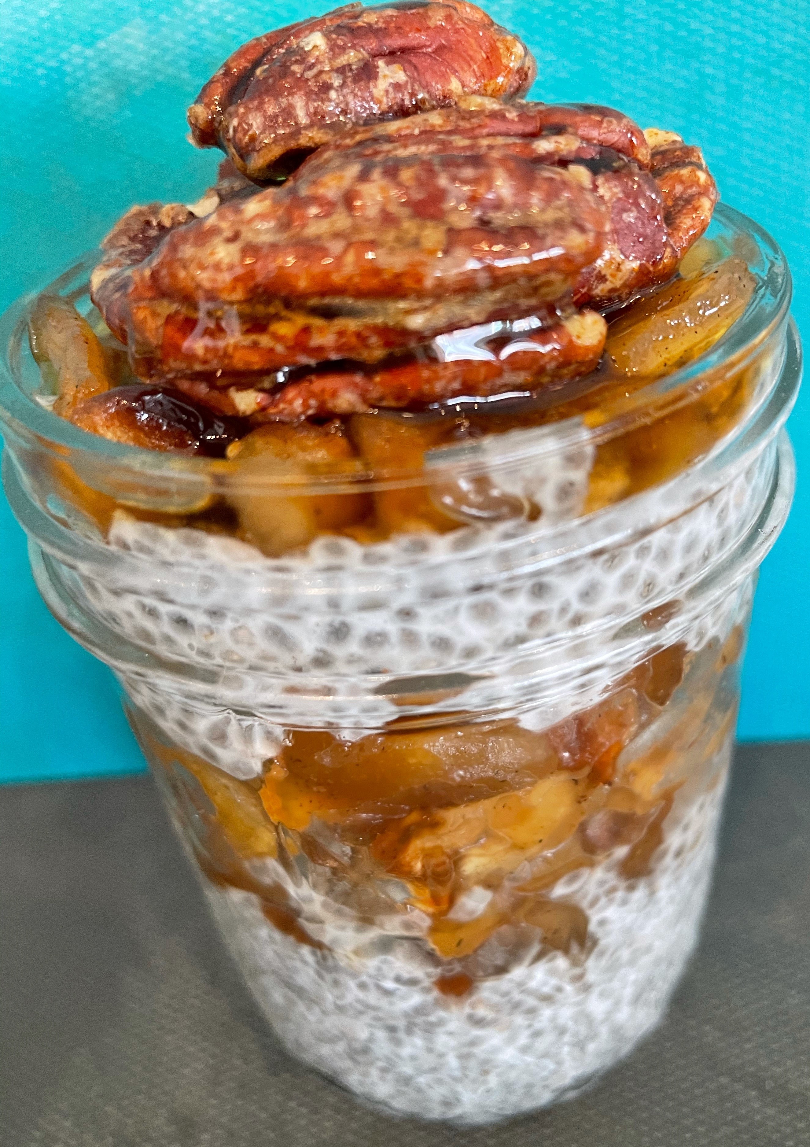 Caramel Apple Chia Seed Parfait with Spicy Candied Pecans