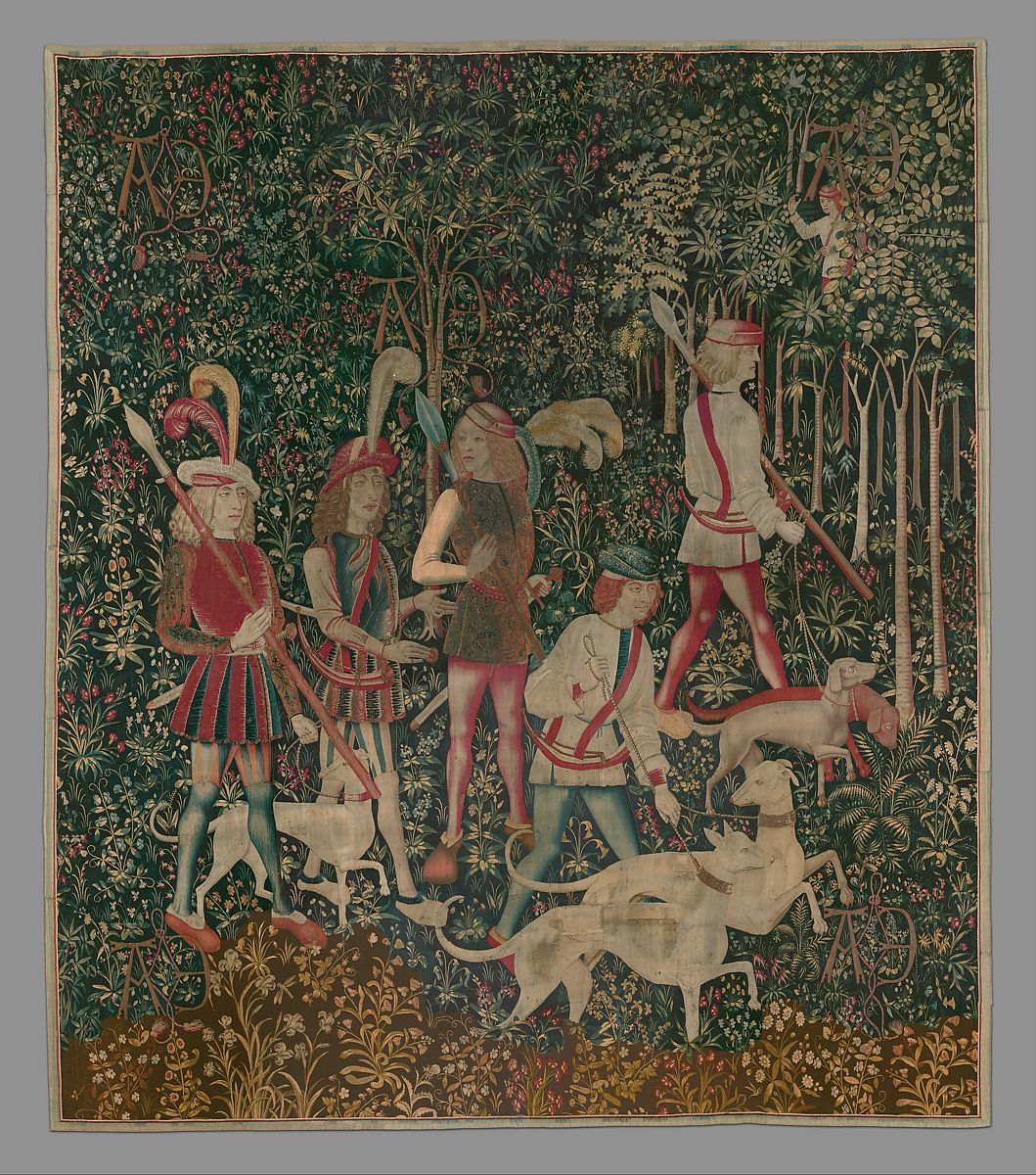 The Hunters enter the Woods tapestry depiction