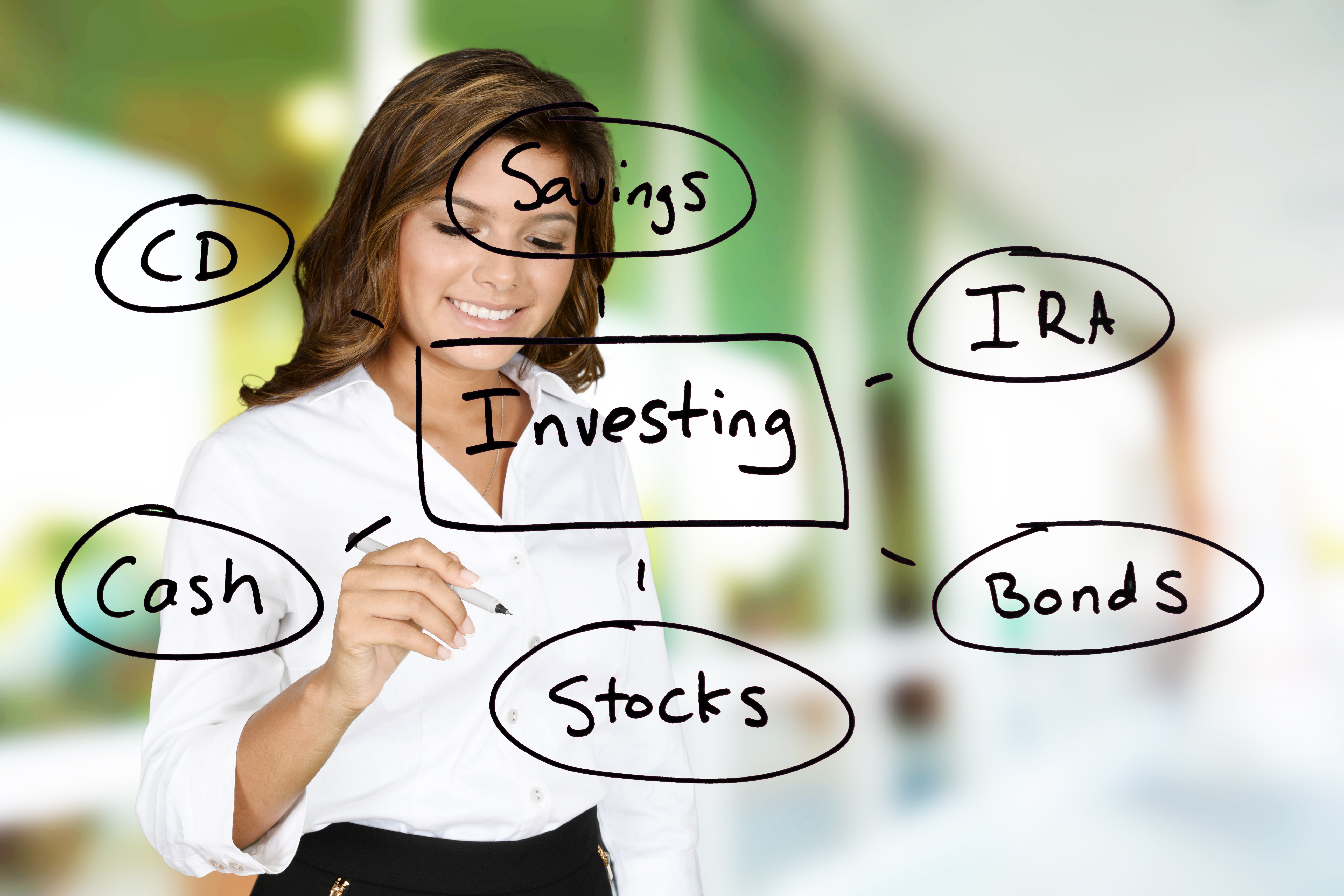 woman looking at investment options