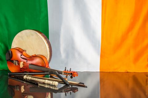 Irish flag with musical instruments