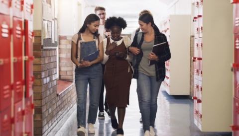 High school students walking hallway