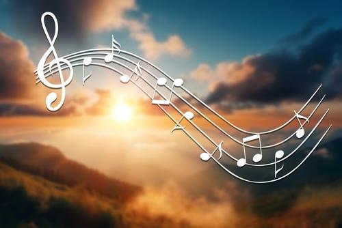 musical notes against sky