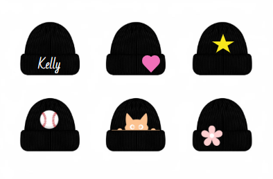 black winter hats with graphics